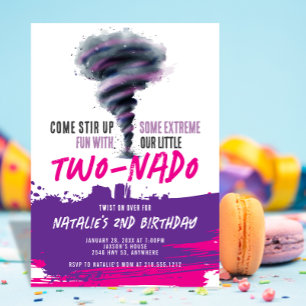 Twonado Twister Tornado Pink Purple Birthday Invitation
