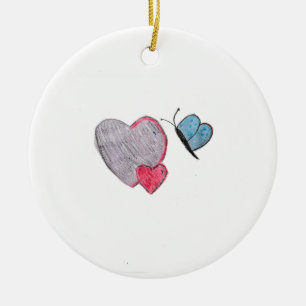 Twos Hearts with Butterfly  Ceramic Tree Decoration