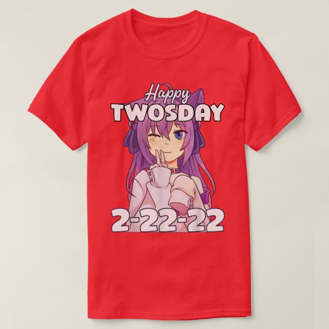 Twosday 2-22-22 Anime Girl Two Fingers Peace Pose  T-Shirt (Design Front)