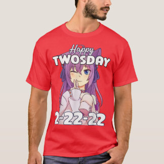Twosday 2-22-22 Anime Girl Two Fingers Peace Pose  T-Shirt