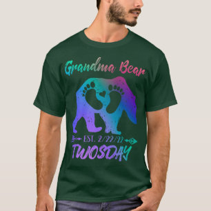 Twosday Grandma Bear New Baby Girl Boy Announcemen T-Shirt