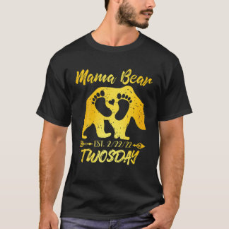 Twosday Mama Mom Bear New Baby Girl Boy Announceme T-Shirt