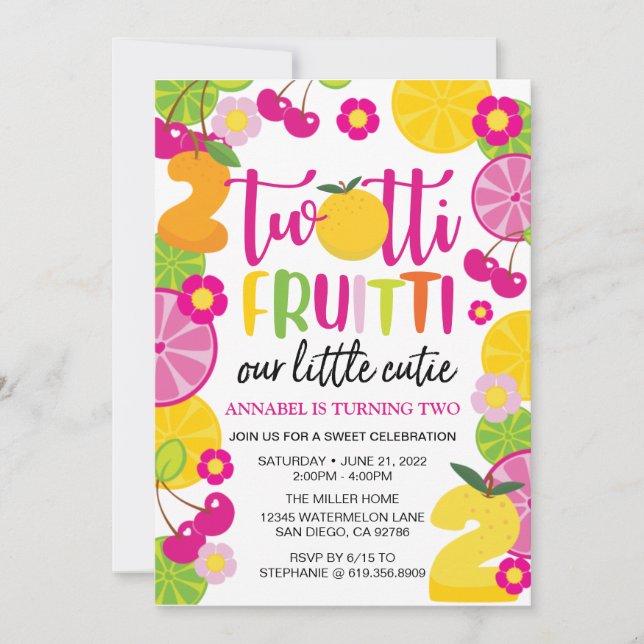 Twotti Fruitti Birthday Invitation (Front)