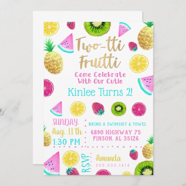 TWOtti Fruitti Birthday Invitation (Front/Back)