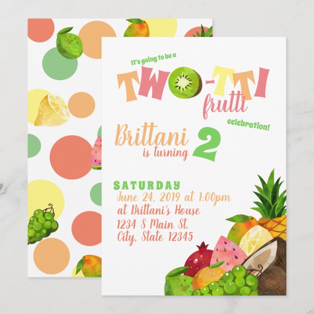 Twotti Frutti Birthday Invitation (Front/Back)