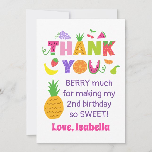TWOtti Frutti Birthday Party Flat Thank You Cards (Front)