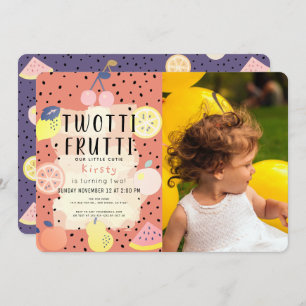 Twotti Frutti Fruit Orange Photo 2nd Birthday Invitation