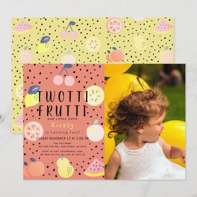 Twotti Frutti Fruit Orange Photo 2nd Birthday Invitation (Front/Back)