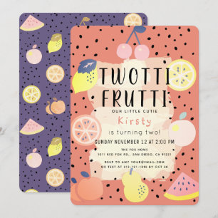 Twotti Frutti Fruit Orange Purple 2nd Birthday Invitation