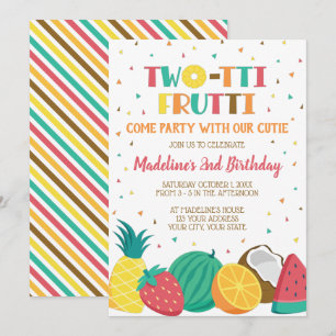Twotti Frutti Girls Second Birthday Fruit Theme Invitation