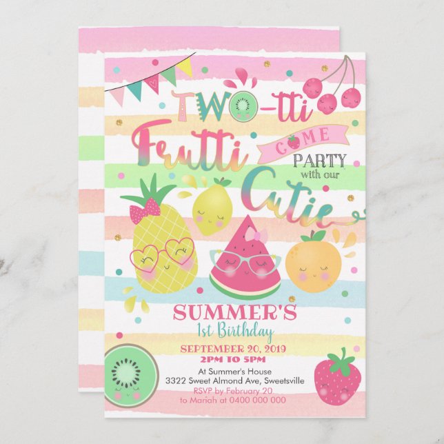 Twotti Frutti Invitation - 2nd Birthday - Fruit (Front/Back)