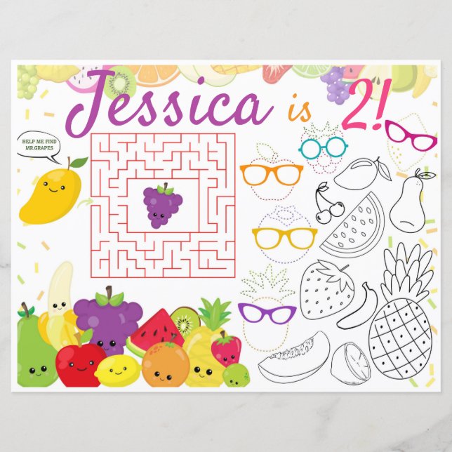 Twotti Frutti placemats activity & colouring sheet (Front)