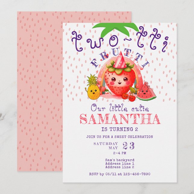 TWOTTI Tutti Frutti Summer Fruit Girl 2nd Birthday Invitation (Front/Back)