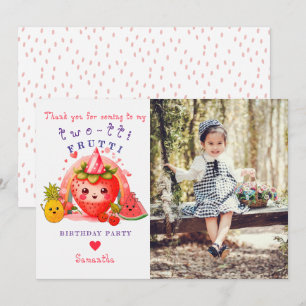 TWOTTI Tutti Frutti Summer Fruit Girl 2nd Birthday Thank You Card