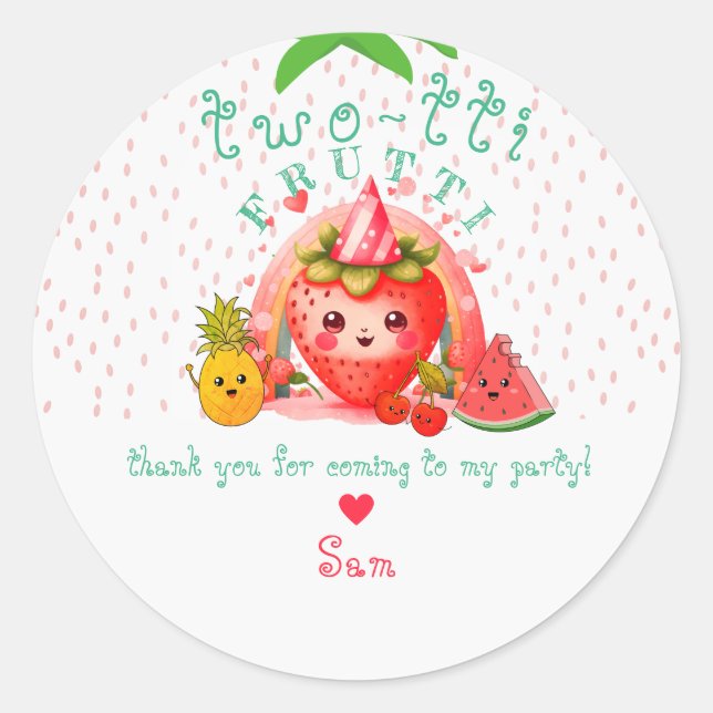 TWOTTI Tutti Frutti Summer Fruit Kids 2nd Birthday Classic Round Sticker (Front)