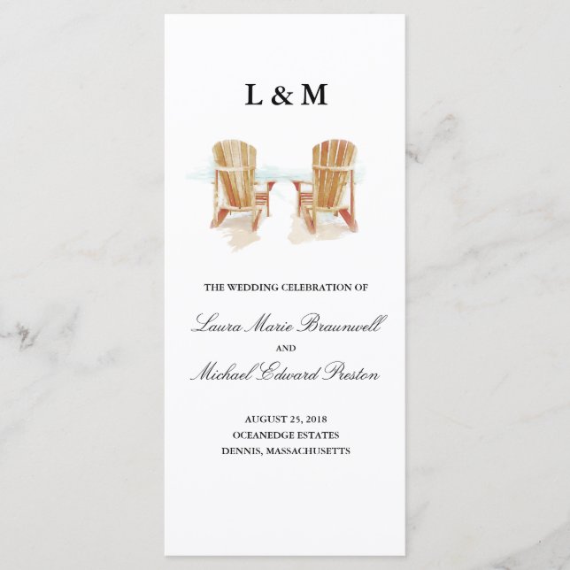 TwoWatercolor Adirondack Chairs | Ceremony Program Programme (Front)