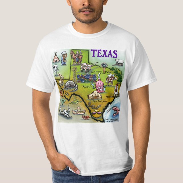 TX Hill Country Cartoon Map T-Shirt (Front)