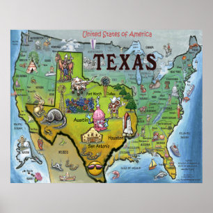 TX USA Map Poster