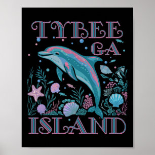 Tybee Island Ga Dolphin Lover Colorful Beach Souve Poster