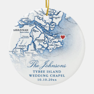 Tybee Island GA Map Wedding Photo Christmas Ceramic Tree Decoration