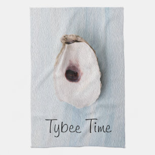 Tybee Island Georgia Blue Oyster Design Tea Towel