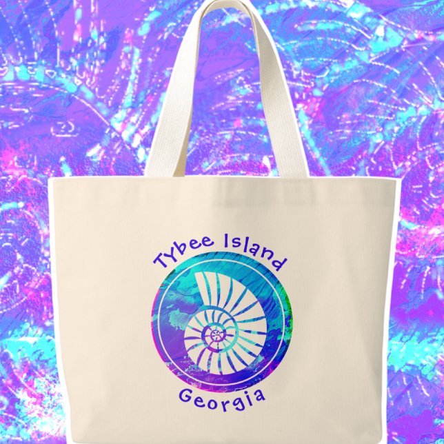 Tybee Island Georgia Colourful Ocean Seashell Large Tote Bag (Creator Uploaded)