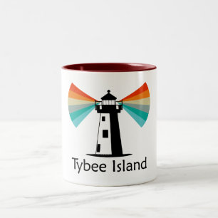 Tybee Island Georgia Lighthouse Rainbow Two-Tone Coffee Mug