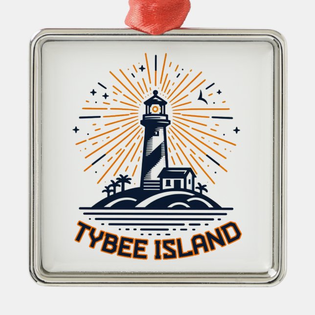 Tybee Island Georgia Lighthouse Sunrise Metal Tree Decoration (Front)