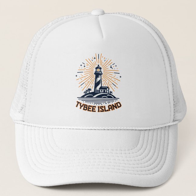 Tybee Island Georgia Lighthouse Sunrise Trucker Hat (Front)