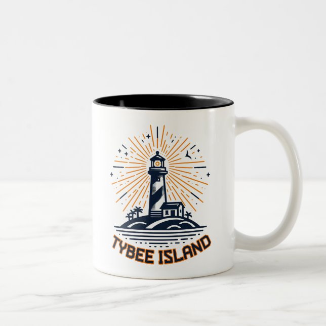 Tybee Island Georgia Lighthouse Sunrise Two-Tone Coffee Mug (Right)