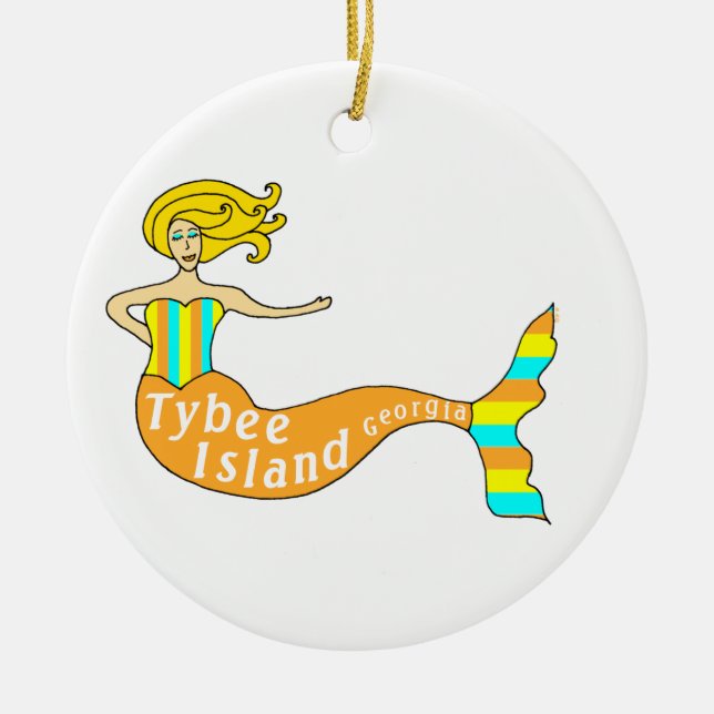 Tybee Island, Georgia Mermaid Ceramic Tree Decoration (Front)