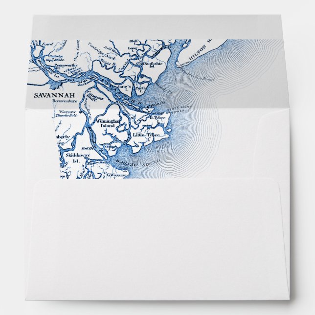 Tybee Island Georgia Navy Blue Map Wedding Envelope (Back (Bottom))