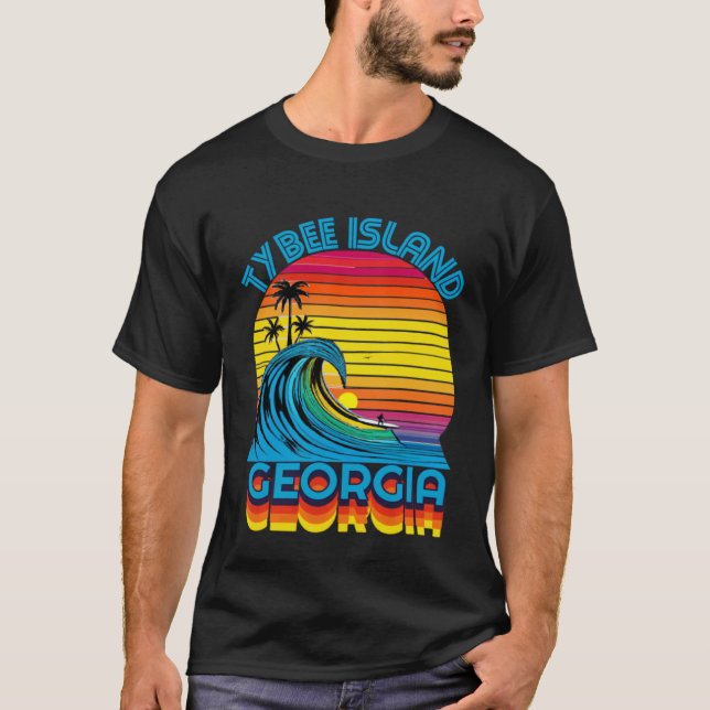 Tybee Island Georgia Retro Throwback Surf & Beach  T-Shirt (Front)