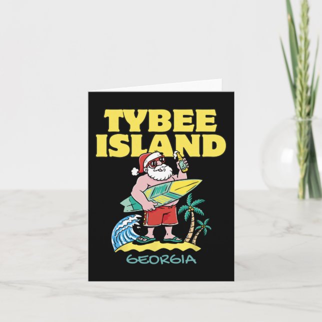 TYBEE ISLAND GEORGIA Santa Christmas Surfing  Card (Front)
