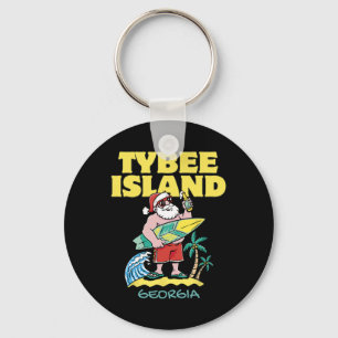 Tybee Island Georgia Santa Christmas Surfing Key Ring