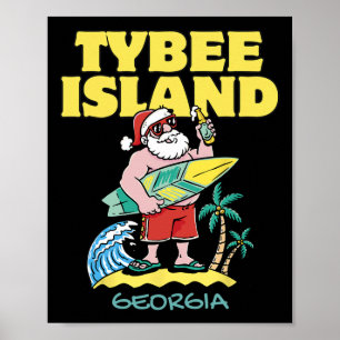 Tybee Island Georgia Santa Christmas Surfing Poster