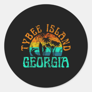 Tybee Island Georgia Surfing Beach Ocean Waves Sur Classic Round Sticker