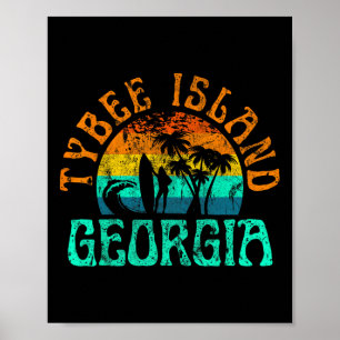 Tybee Island Georgia Surfing Beach Ocean Waves Sur Poster