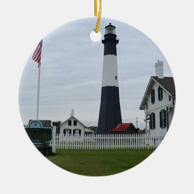 Tybee Island Lighthouse  Ceramic Tree Decoration (Front)