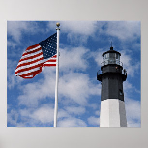 Tybee Island Lighthouse w/Old Glory Poster