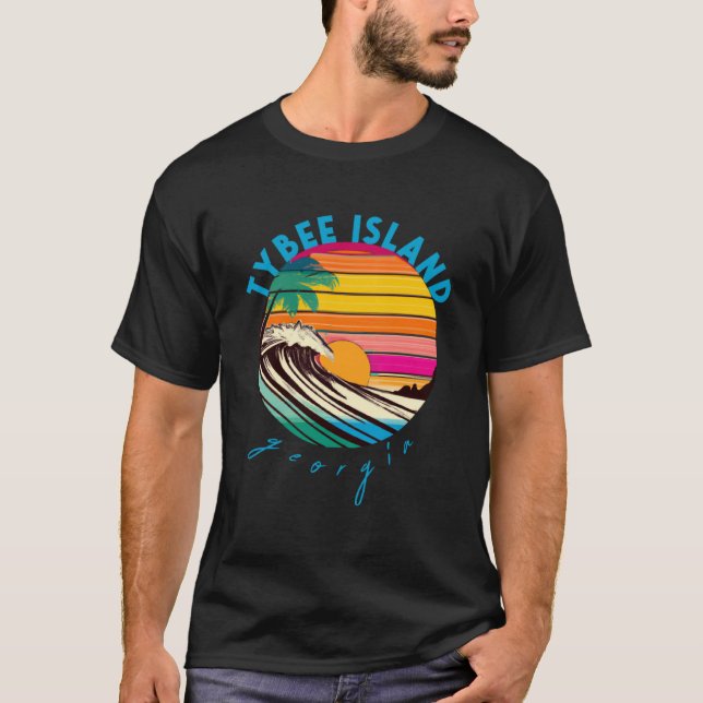 Tybee Island Retro 1980s Style Georgia Beach T-Shirt (Front)