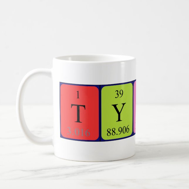 Tycho periodic table name mug (Left)