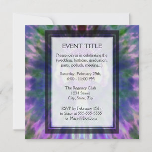 Tye Dye Cross with Heart Centre in Purple, Blue Invitation