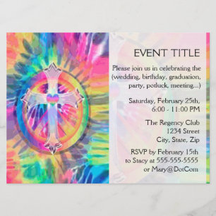 Tye Dye Cross with Heart in Centre Invitation