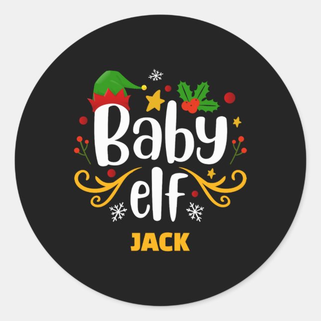Tygraphy Baby Elf Fun Family Matching Baby T Shirt Classic Round Sticker (Front)