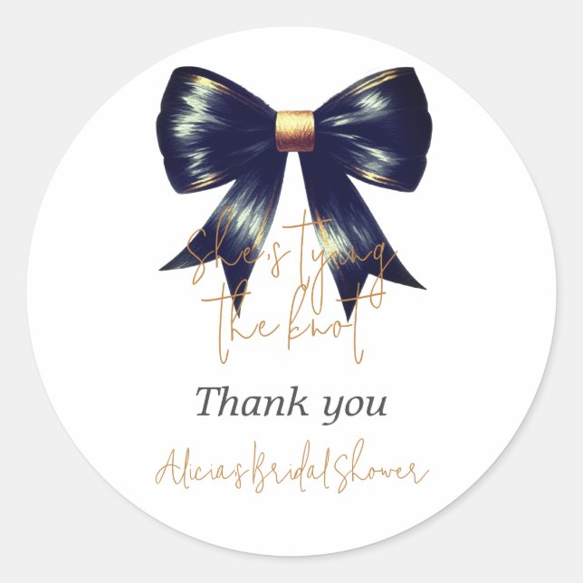 Tying Knot Gold Black Bow Bridal Shower Welcome Classic Round Sticker (Front)