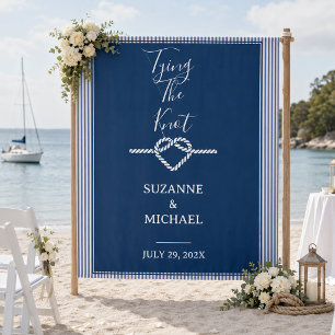 Tying Knot Nautical Navy Blue Photo Backdrop Tapestry
