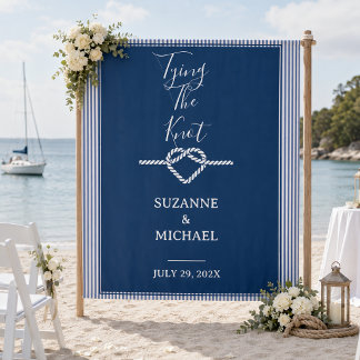 Tying Knot Nautical Navy Blue Photo Backdrop Tapestry