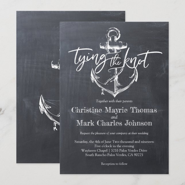 Tying the Knot Anchor Chalkboard Wedding Invitation (Front/Back)