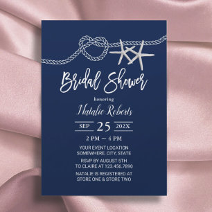Tying the Knot Beach Starfish Navy Bridal Shower Invitation